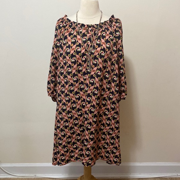 Navy blue paisley polyester dress - Picture 2 of 6